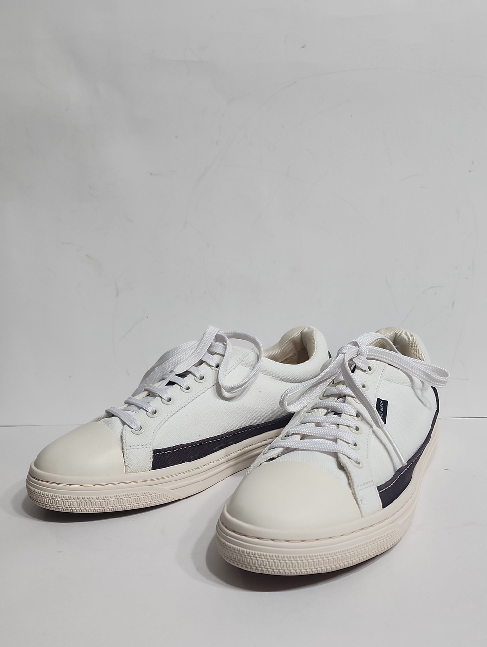 Tory Burch Classic Court Sneakers White Black Canvas New Cream Leather Size 8